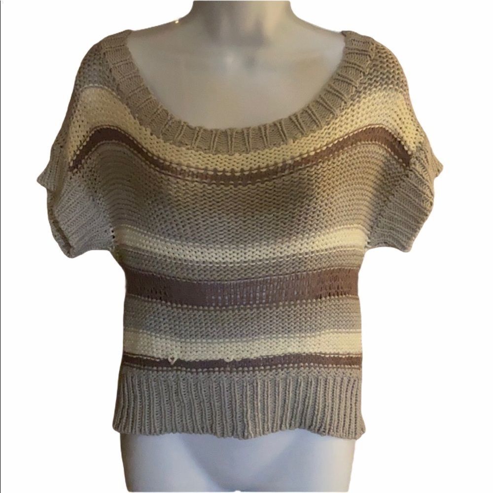 Kaisely Striped Knit Short Sleeve Sweater Top Size M